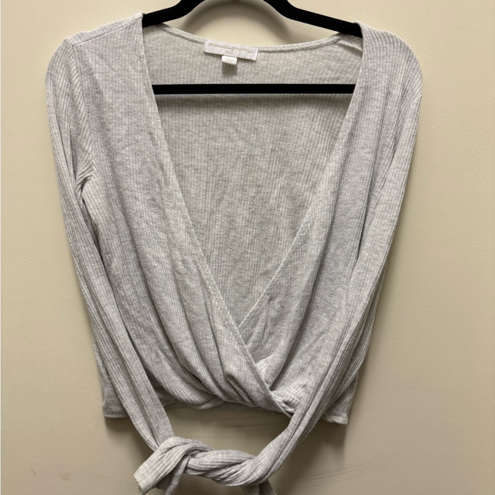 Spiritual Gangster Light Gray Ribbed Wrap Blouse Like NEW!